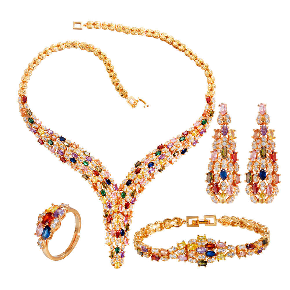 4Piece 18K Gold Plated Multi Color Cubic Zirconia CZ Necklace Set