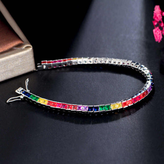 Rainbow Color CZ Cubic Zirconia Crystal Pave Bracelet for Women