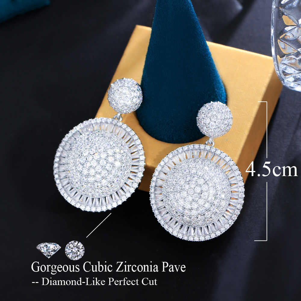 Rhodium Plated Stunning Cubic Zirconia Big Round Earrings