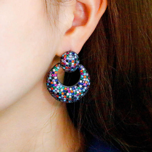 Black Gun Plated Big Round Circle Earrings for Women