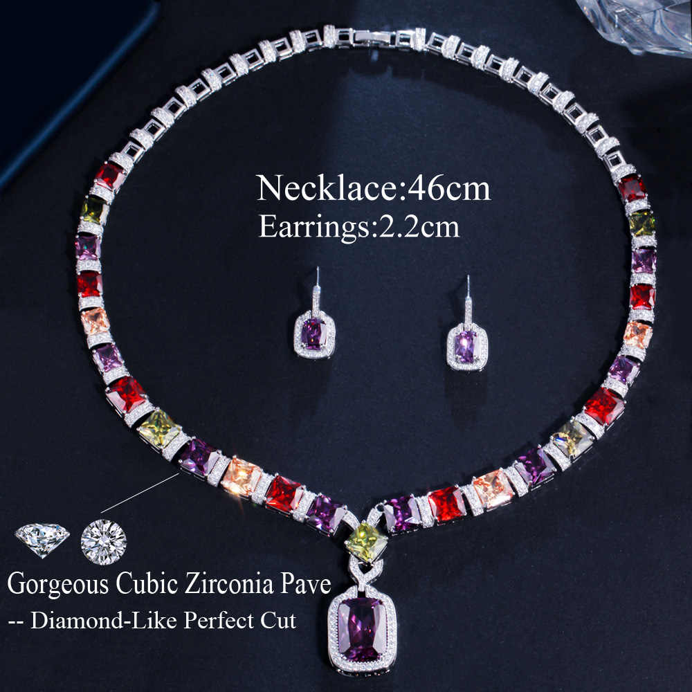 Multi Color Purple Cubic Zirconia Rhodium & Silver Plated Necklace Set