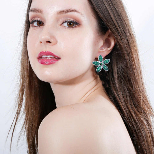 Silver Plated Flower Shape Multicolor Earrings