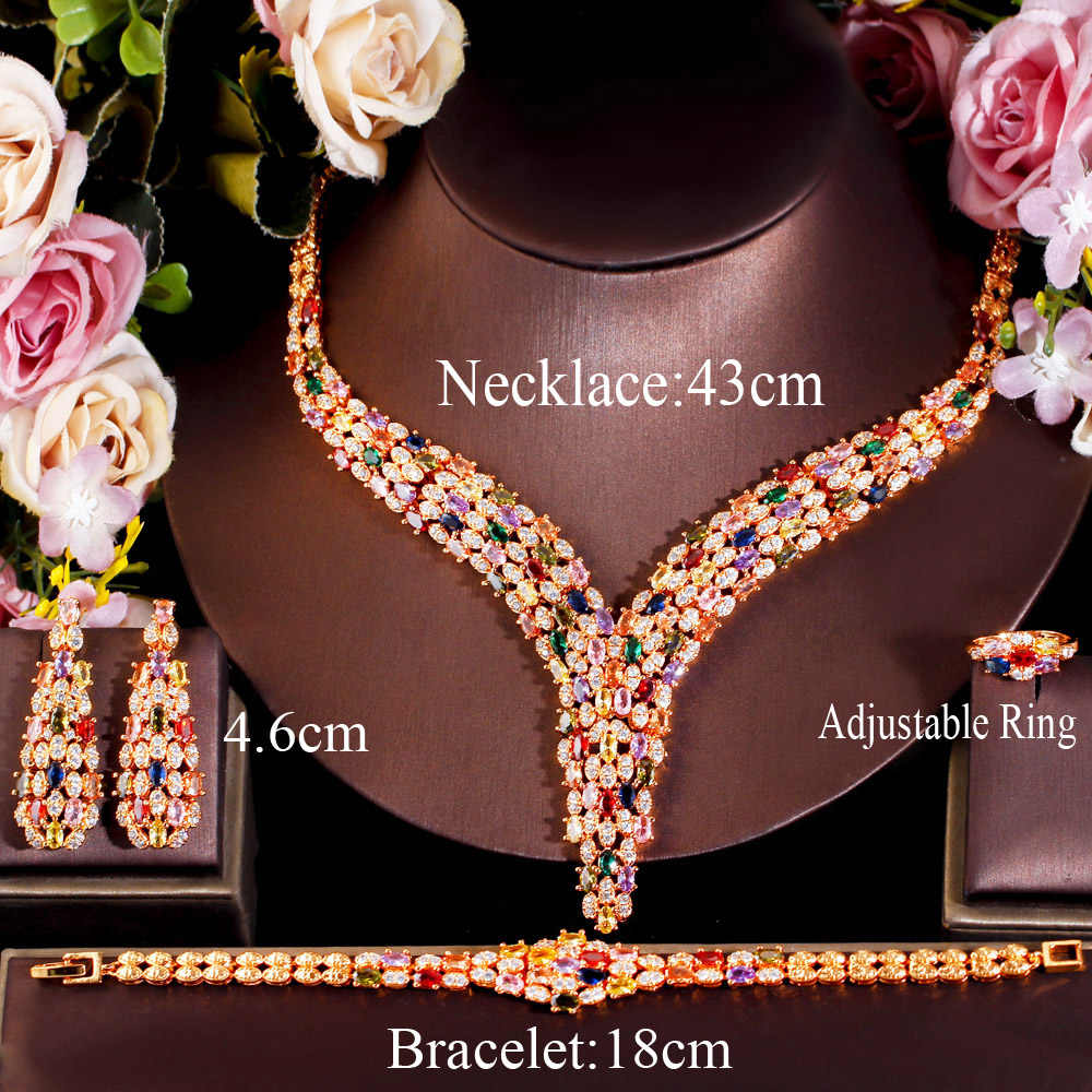 4Piece 18K Gold Plated Multi Color Cubic Zirconia CZ Necklace Set