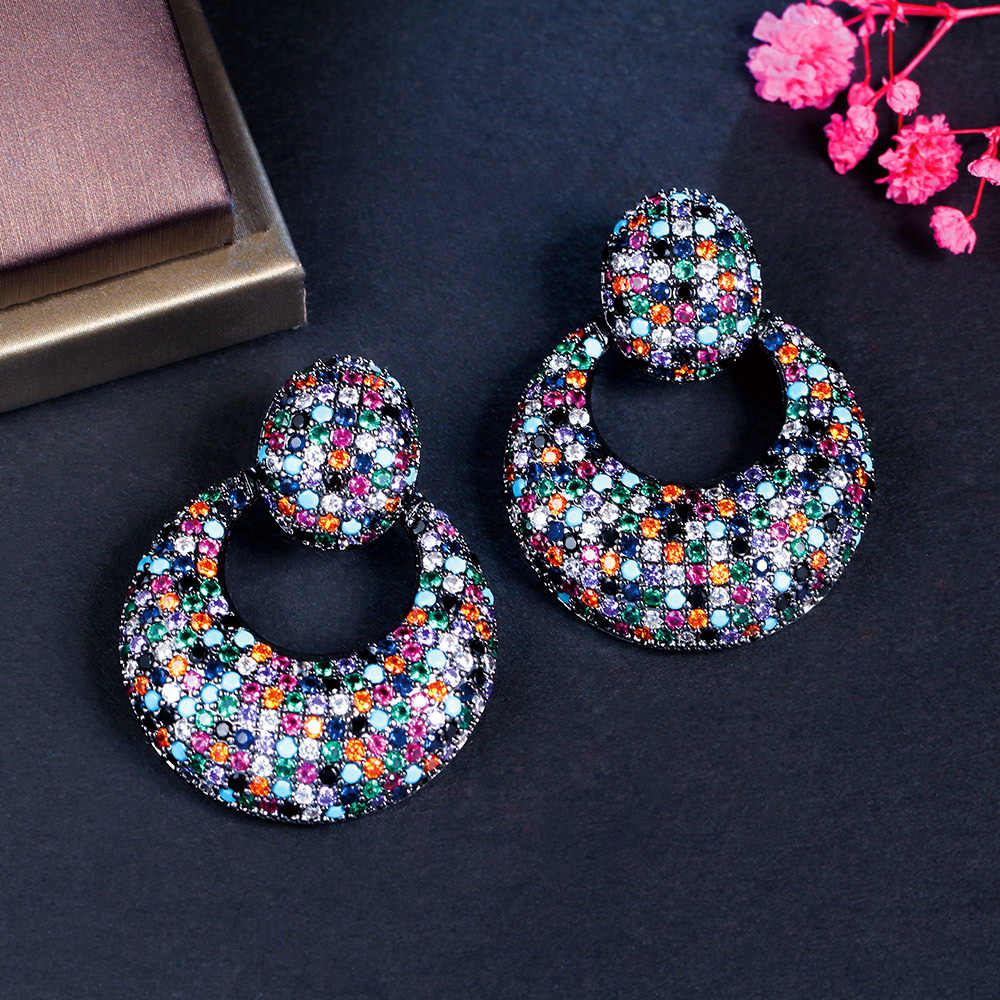 Black Gun Plated Big Round Circle Earrings for Women