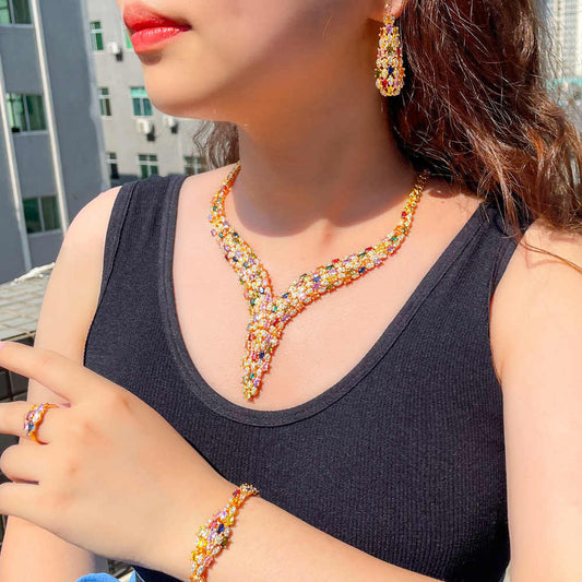 4Piece 18K Gold Plated Multi Color Cubic Zirconia CZ Necklace Set