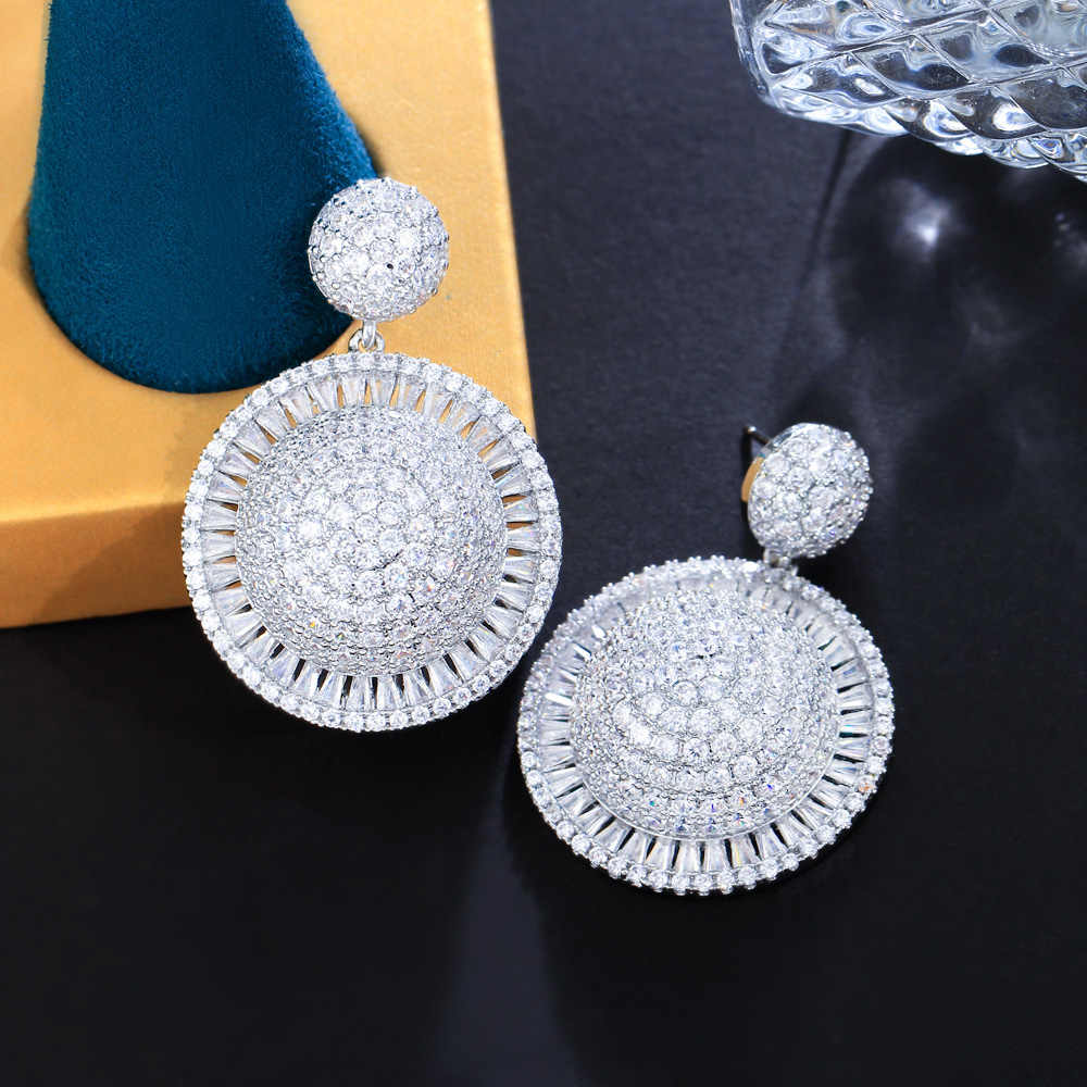 Rhodium Plated Stunning Cubic Zirconia Big Round Earrings