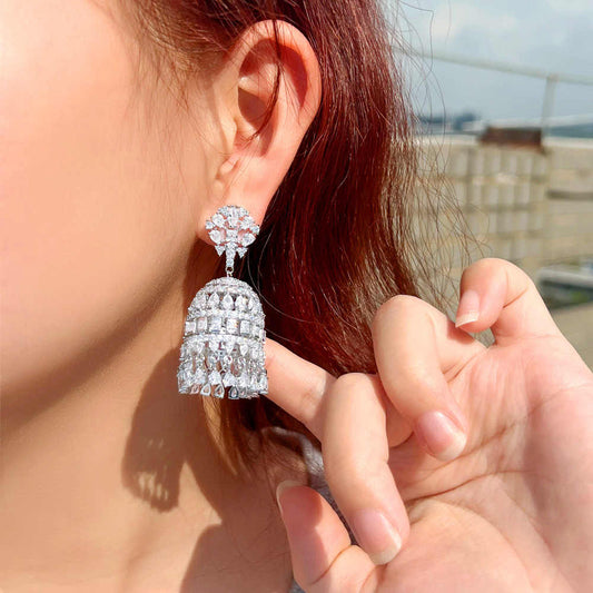 Silver Plated Exquisite Dangling Drop Cubic Zirconia CZ Earrings