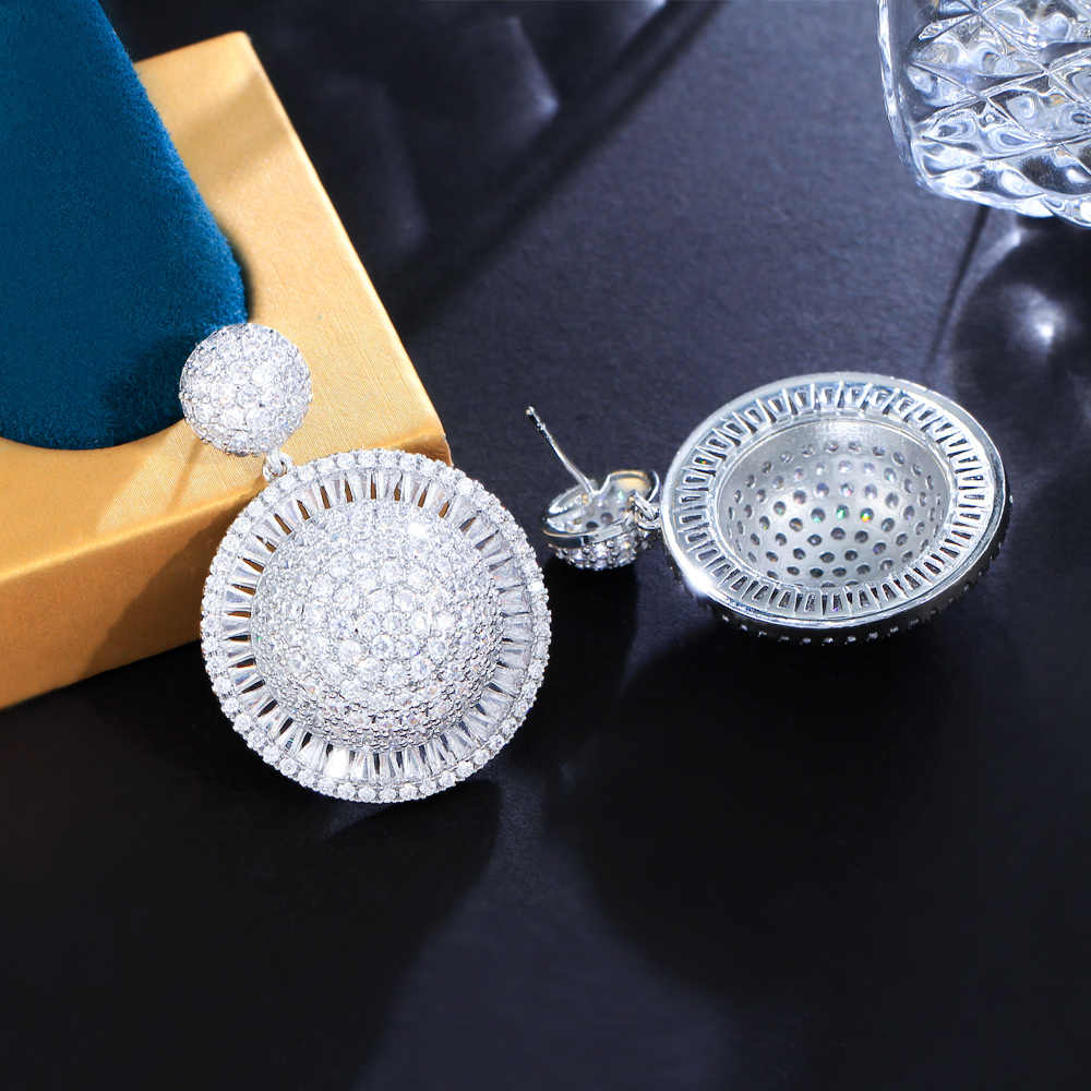 Rhodium Plated Stunning Cubic Zirconia Big Round Earrings