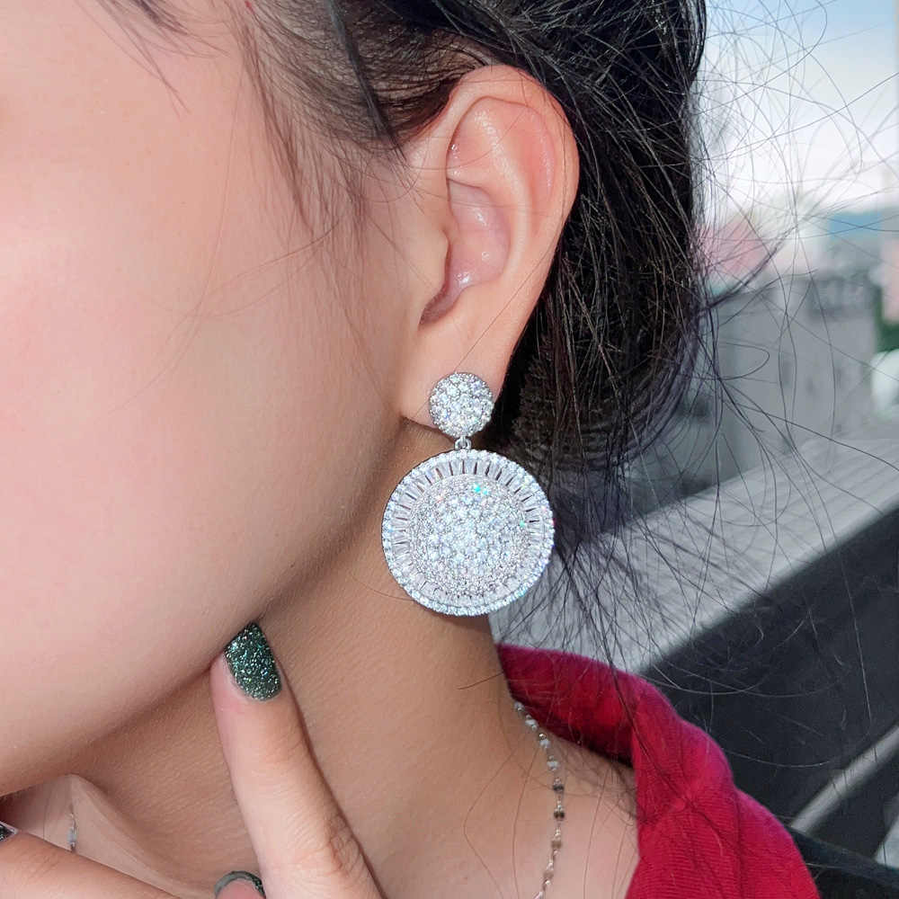 Rhodium Plated Stunning Cubic Zirconia Big Round Earrings