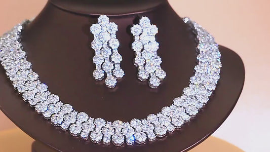 Glamorous Full Cubic Zirconia Pave Round Big Silver Plated Necklace Set