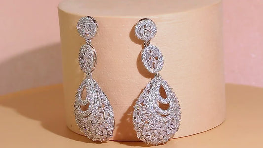 Awesome Hanging Round Ball Shape White Cubic Zircon Silver Color Long Drop Dangle Earrings