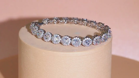 Glittering Round Iced Out Cubic Zircon Pave Silver & Rhodium Plated Bracelet