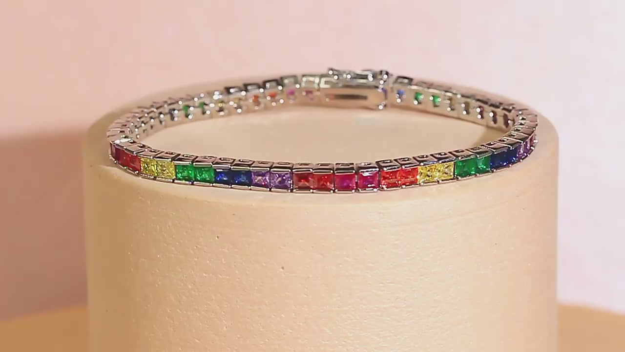 Rainbow Color CZ Cubic Zirconia Crystal Pave Bracelet for Women